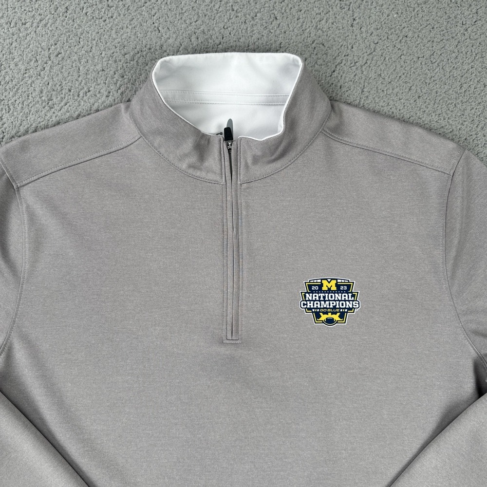 Johnnie-O Michigan Wolverines 2023 National Champs 1/4 Zip Men Medium Grey - Picture 10 of 16